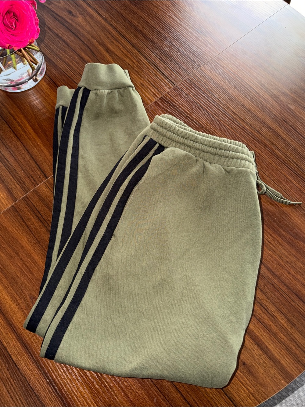 adidas Olive Green Joggers with Black Side Stripes